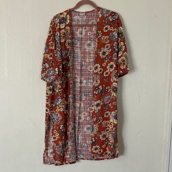 h.i.p. Bohemian Floral Longline Open Front Kimono Topper, L/XL - Picture 1 of 5